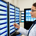 A highly skilled pharmacist in a modern, high-tech research facility or hospital, surrounded by complex digital displays showcasing data on pharmacogenomics or population health trends. The pharmacist, looking confident and innovative, collaborates with other medical professionals, symbolizing their expanded role in cutting-edge research, public health initiatives, and the redefinition of healthcare practices. The image should convey professionalism, dynamism, and a forward-thinking atmosphere.