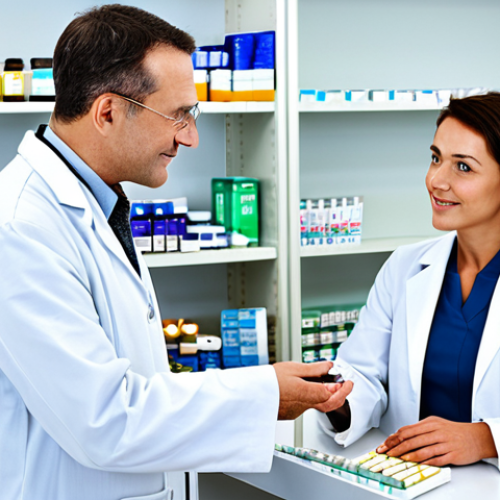 Home 21 Pharmacist Counseling**
"A friendly female pharmacist in a fully clothed, professional lab coat, advising a senior patient (male, fully clothed) about their medication in a bright and modern pharmacy. Shelves stocked with neatly arranged medications in the background. Safe for work, appropriate content, modest clothing, perfect anatomy, correct proportions, natural pose, well-formed hands, proper finger count, natural body proportions, professional."
**