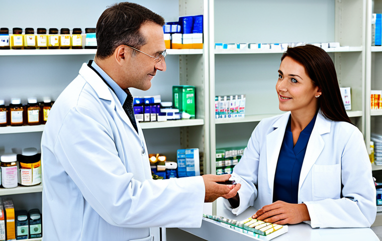 Pharmacist Counseling**
"A friendly female pharmacist in a fully clothed, professional lab coat, advising a senior patient (male, fully clothed) about their medication in a bright and modern pharmacy. Shelves stocked with neatly arranged medications in the background. Safe for work, appropriate content, modest clothing, perfect anatomy, correct proportions, natural pose, well-formed hands, proper finger count, natural body proportions, professional."
**