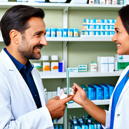 Home 20 Pharmacist Consulting with a Patient**
"A friendly and professional pharmacist, fully clothed in a clean white coat, is консультировать a fully clothed patient in a bright and modern pharmacy setting. The focus is on the interaction and helpful advice being given. Shelves stocked with various health and wellness products are visible in the background. Perfect anatomy, correct proportions, natural pose, well-formed hands, proper finger count. Safe for work, appropriate content, modest clothing, professional, family-friendly."
**