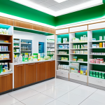 약사 약국 인테리어 가이드 - Thematic Zones & Product Display**

"A bright and inviting pharmacy interior, showcasing clearly def...