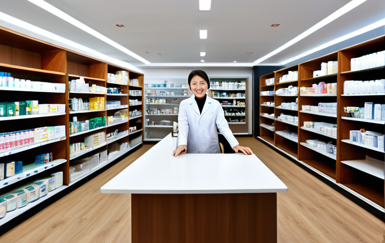 약사 약국 인테리어 가이드 - Thematic Zones & Product Display**

"A bright and inviting pharmacy interior, showcasing clearly def...