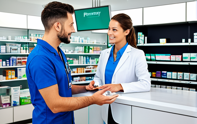 약사 약국 인테리어 가이드 - Lighting and Furniture Focus**

"The interior of a modern pharmacy emphasizing warm and professional...