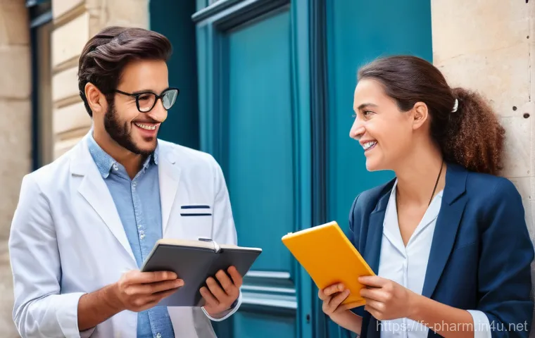 약사 국가고시 면제 가능한 경우 - **A Diverse Pharmacist's Journey in France**
    A highly detailed, realistic image of a diverse gro...