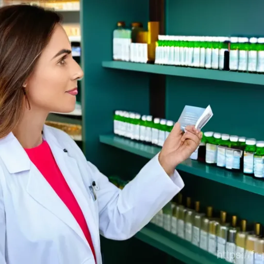 약사 약국 운영 성공을 위한 전략 - **Prompt:** A professional and empathetic female pharmacist in a modern, well-lit French "officine" ...