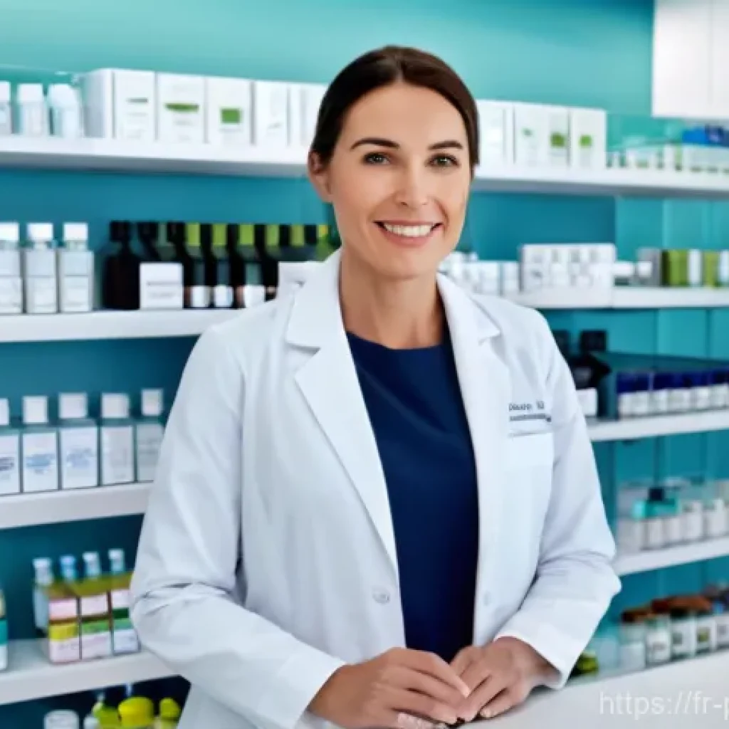 약사 직업군 내 리더십 키우기 - **Modern Pharmacist as a Visionary Leader**
A wide shot inside a contemporary and brightly lit F...