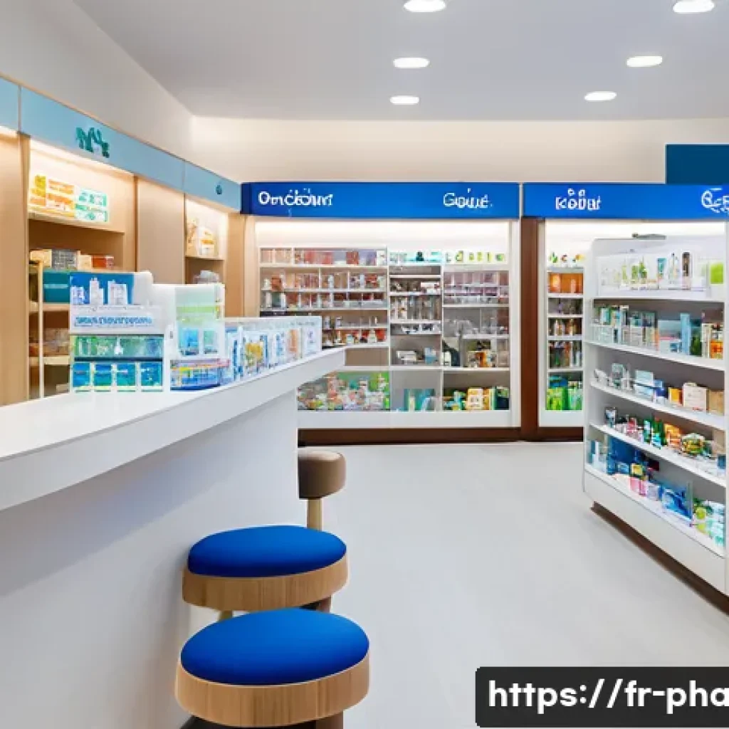 약사 약국 창업 시 고려할 점 - **Prompt: A modern, inviting pharmacy in France, bustling with diverse customers. The interior is br...