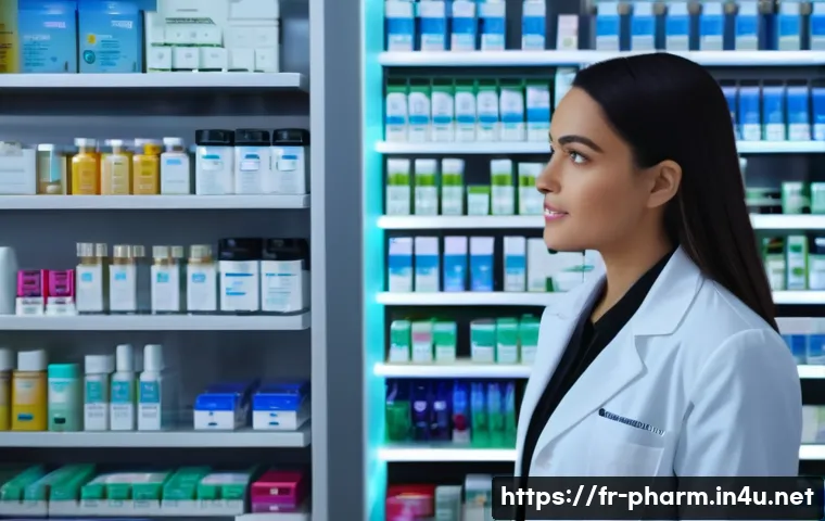 약사 약물 데이터 마이닝 활용법 - **Prompt: Optimized Pharmacy Stock Management**
A bright, modern French pharmacy interior. A fem...