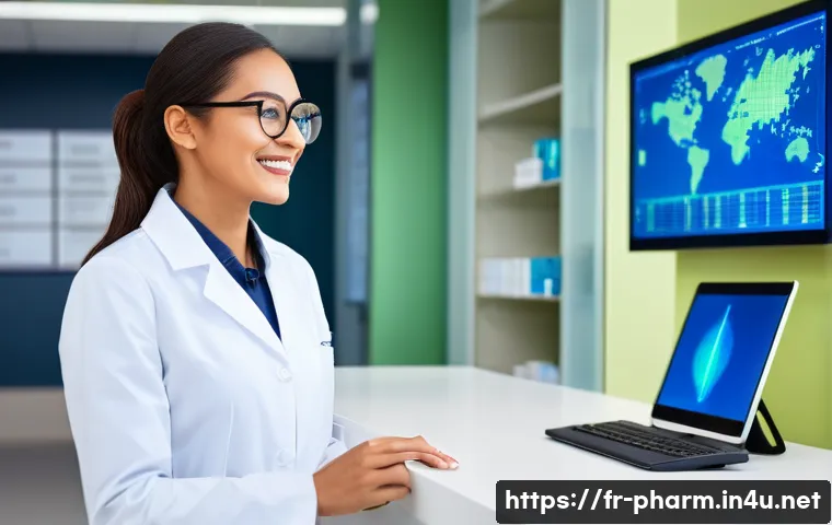 약사 약물 데이터 분석 도구 - **Prompt 1: The Modern Pharmacist and Personalized Care**
"A clean, brightly lit modern pharmacy...