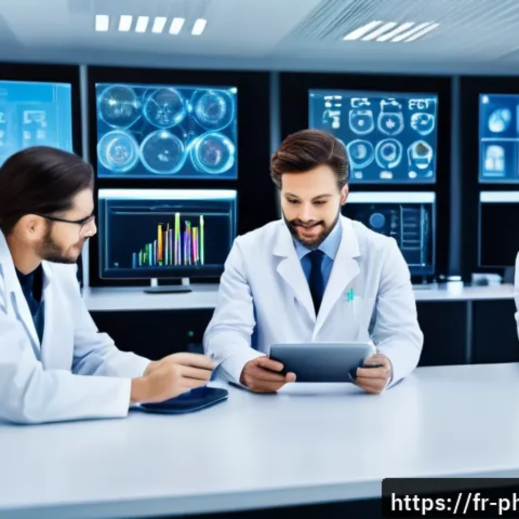 약사 약물 연구에서의 데이터 품질 - A modern pharmaceutical clinical trial setting showing a diverse team of researchers and technicians...