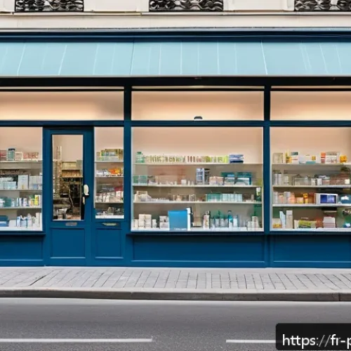 약사 약국 창업 시 허가 절차 - A modern French pharmacy storefront located in a bustling urban neighborhood, featuring a clean and ...