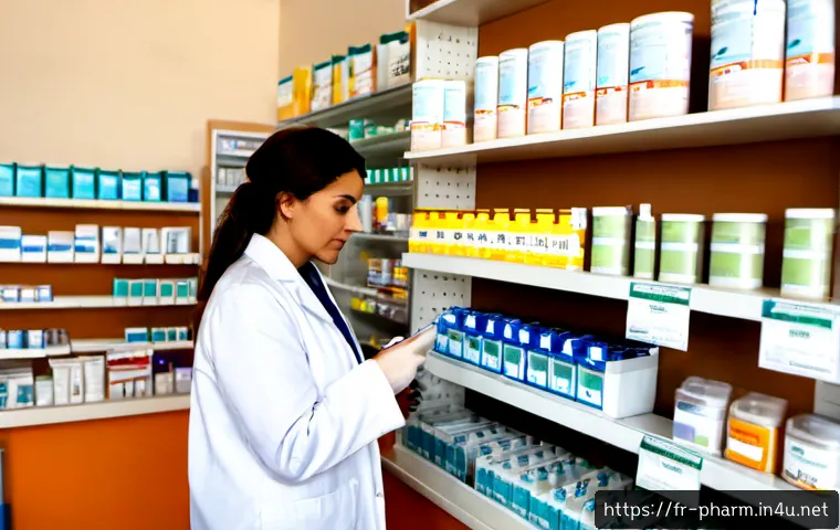약사와 제약 마케팅의 차이점 - Photorealistic French community pharmacist in a bright, orderly Paris pharmacy, wearing a white coat...