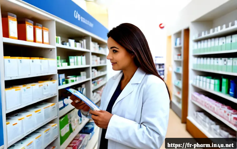 약사 업무 중 흔한 사례와 해결 방법 - Photorealistic French neighborhood pharmacy interior, a friendly pharmacist in a clean white coat ca...